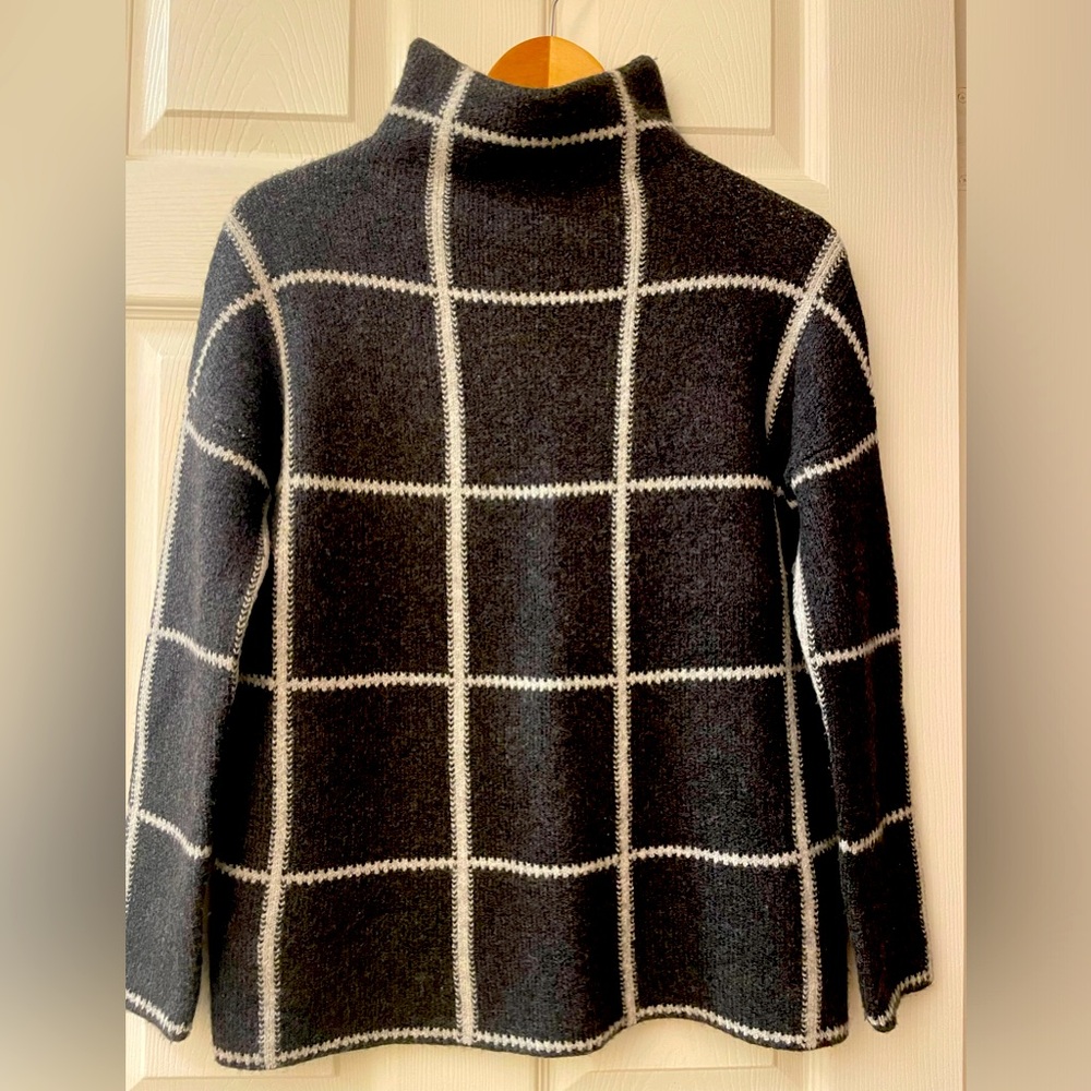 Artisan NY Wool Blend Grey/White Grid Funnel Mock Turtleneck Sweater NWOT
